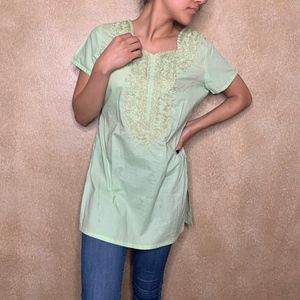 Green & Gold Short Sleeve Kurti Top